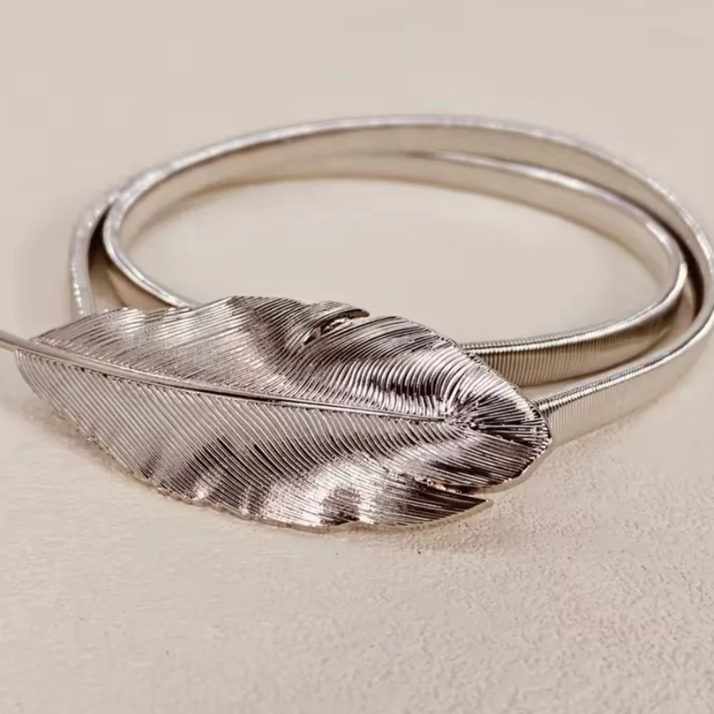 New Silver Leaf Skinny Stretch Belt | NWOT